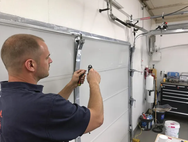 Before and after garage door dent repair by North Ridgeville Garage Door Repair in North Ridgeville