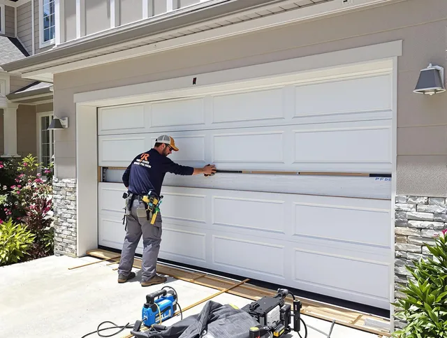 North Ridgeville Garage Door Repair team performing complete garage door replacement at North Ridgeville residence