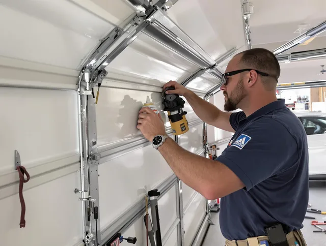 North Ridgeville Garage Door Repair technician quieting a noisy garage door in North Ridgeville