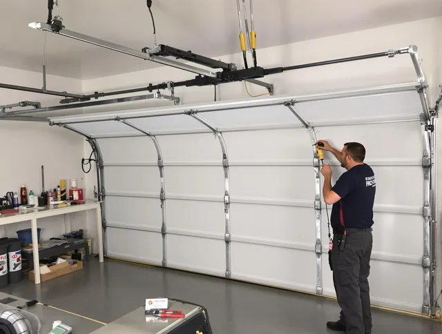 North Ridgeville Garage Door Repair certified technician performing overhead door system repair in North Ridgeville