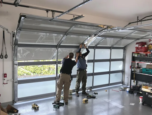 North Ridgeville Garage Door Repair expert performing precise panel replacement on North Ridgeville garage door
